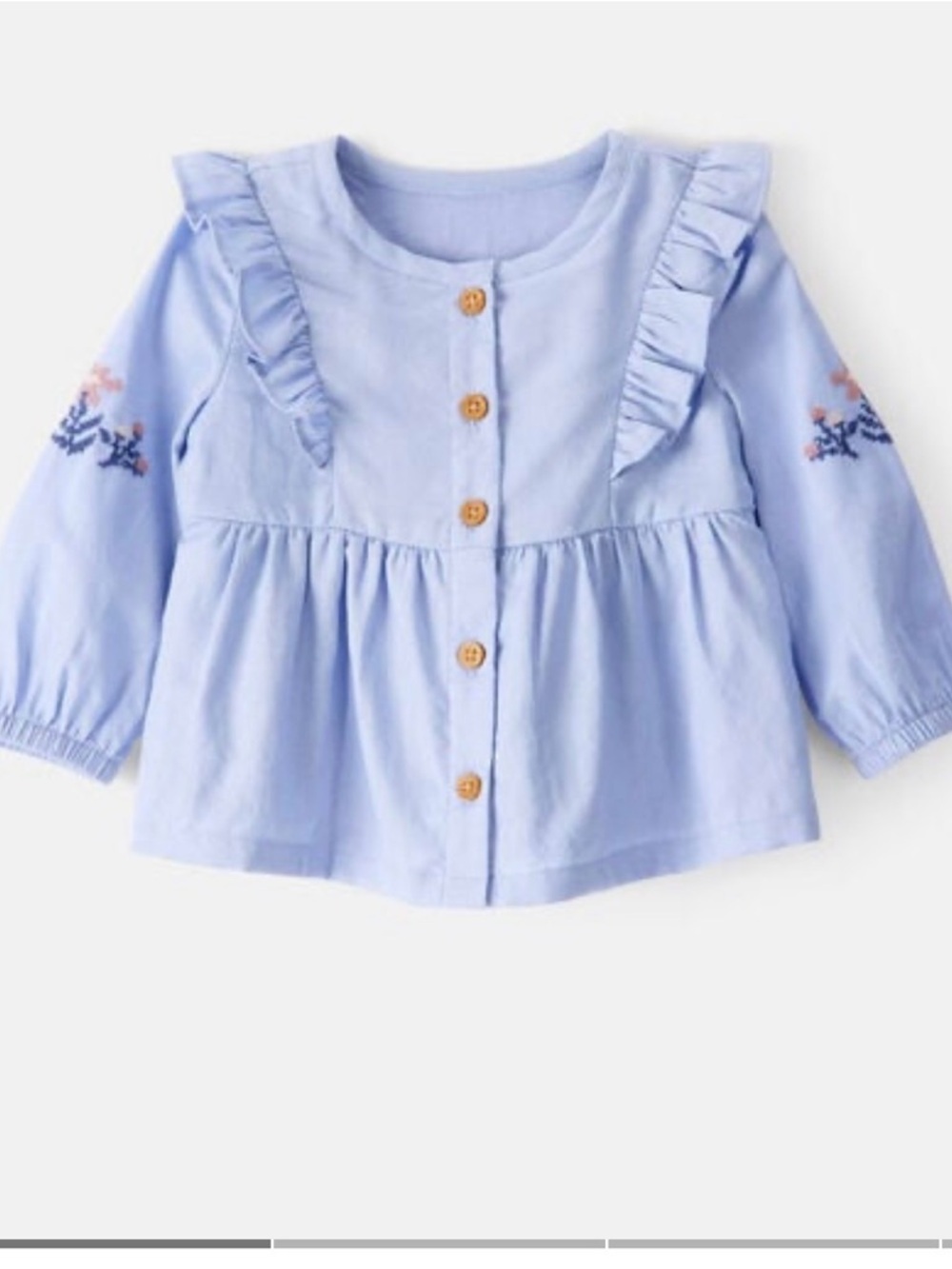 OshKosh B'gosh Light Blue Ruffle Front-Button Blouse